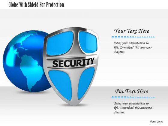 Stock Photo Globe With Shield For Protection Image Graphics For PowerPoint Slide