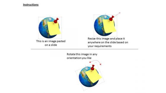 Stock Photo Globe With World Map Yellow Note Pined On It PowerPoint Slide