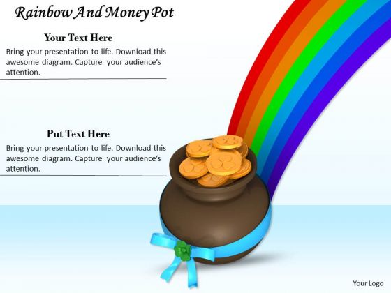 Stock Photo Gold Coins In Pot With Rainbow PowerPoint Slide