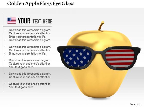 Stock Photo Golden Apple Flags Eye Glass PowerPoint Slide