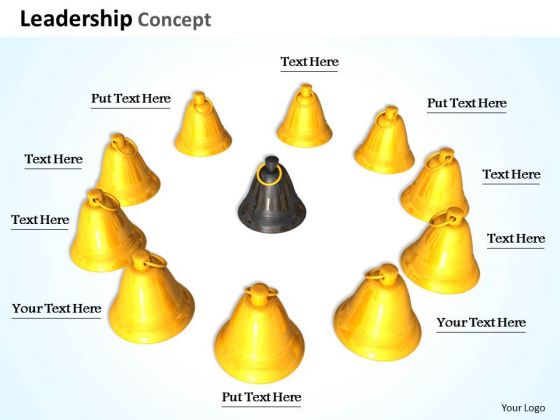 Stock Photo Golden Bells In Circle With Black Bell In Middle Shows Teamwork PowerPoint Slide