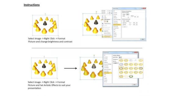 Stock Photo Golden Bells In Circle With Black Bell In Middle Shows Teamwork PowerPoint Slide