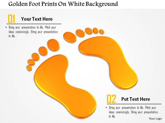 Stock Photo Golden Foot Prints On White Background PowerPoint Slide