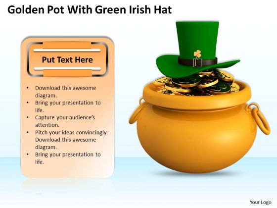 Stock Photo Golden Pot With Green Irish Hat PowerPoint Template