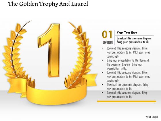 Stock Photo Golden Trophy With Laurel For Number One Position PowerPoint Slide