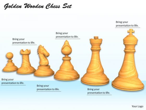 Stock Photo Golden Wooden Chess Set PowerPoint Template