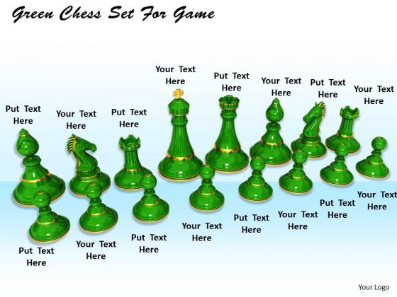 Stock Photo Green Chess Set For Game PowerPoint Template