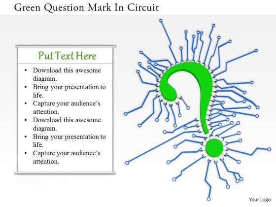 Stock Photo Green Question Mark In Circuit PowerPoint Slide