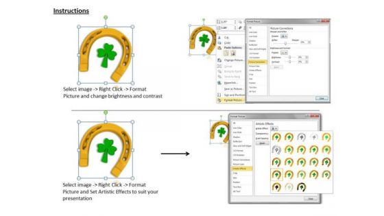 Stock Photo Horse Shoe And Clover Leaf PowerPoint Template