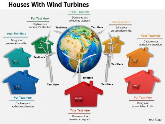 Stock Photo Houses Around Globe With Wind Turbines PowerPoint Slide