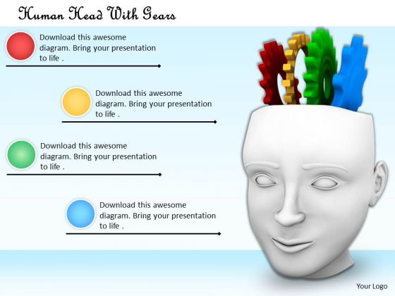 Stock Photo Human Head And Brain With Gears PowerPoint Slide