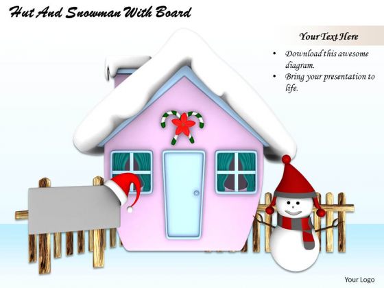 Stock Photo Hut With Snowman Winter Season PowerPoint Slide