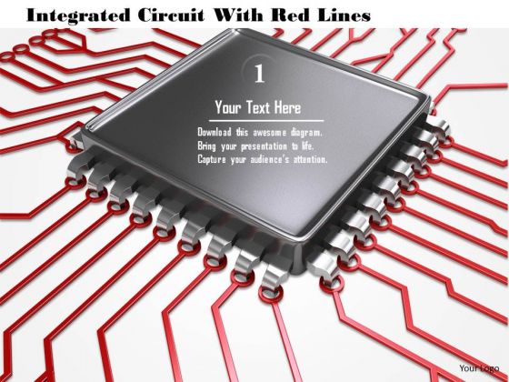 Stock Photo Integrated Circuit With Red Lines PowerPoint Slide
