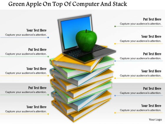 Stock Photo Laptop And Apple On Books Stack PowerPoint Slide