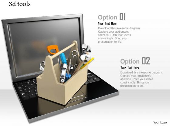 Stock Photo Laptop With Tool Box For Repair And Service PowerPoint Slide