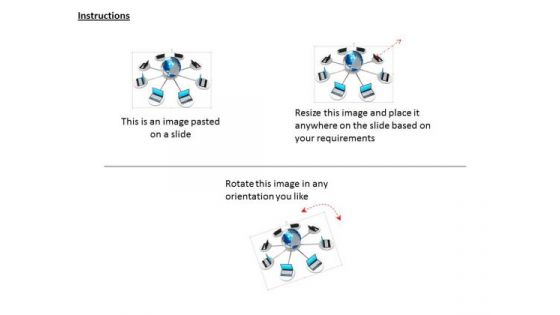 Stock Photo Laptops Connected With Globe For Global Technology Image Graphics For PowerPoint Slide
