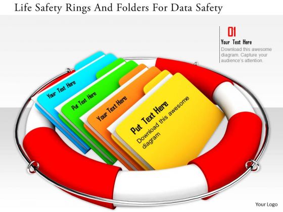 Stock Photo Life Safety Rings And Folders For Data Safety PowerPoint Slide