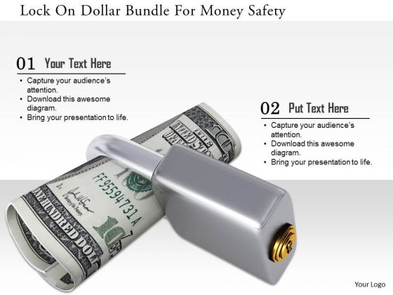 Stock Photo Lock On Dollar Bundle For Money Safety PowerPoint Slide