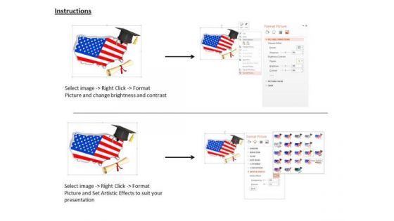 Stock Photo Map Of United States With Graduation Cap PowerPoint Slide