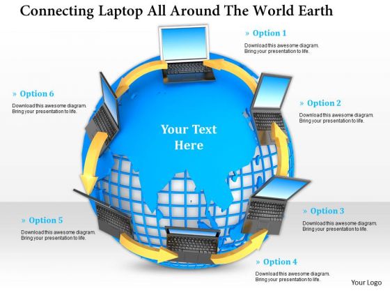 Stock Photo Network Of Laptop On Globe Internet Concept PowerPoint Slide