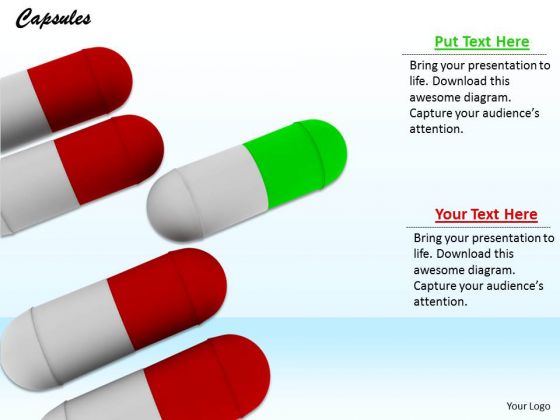 Stock Photo One Green Capsule Standing Out PowerPoint Slide