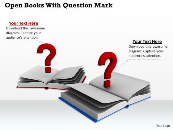 Stock Photo Open Books With Question Marks PowerPoint Template