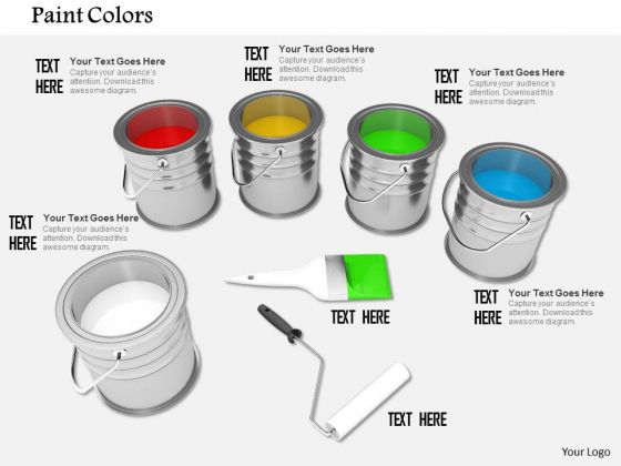 Stock Photo Paint Colors Tins Brush Roller PowerPoint Slide