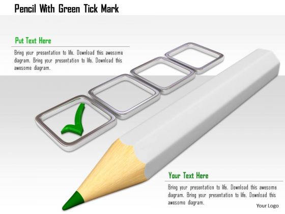 Stock Photo Pencil With Green Tick Mark PowerPoint Slide