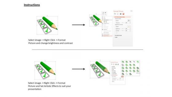 Stock Photo Pencil With Green Tick Marks PowerPoint Slide