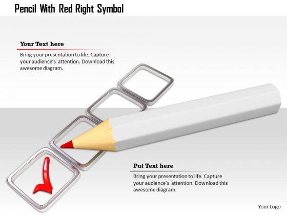 Stock Photo Pencil With Red Right Symbol PowerPoint Slide