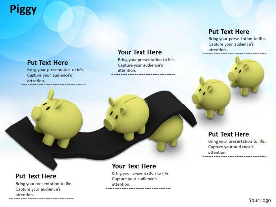 Stock Photo Piggy Banks On Growth Arrow PowerPoint Slide
