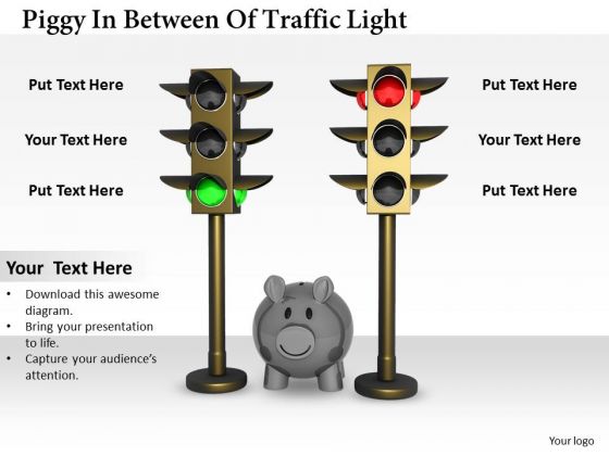 Stock Photo Piggy In Between Traffic Lights PowerPoint Slide