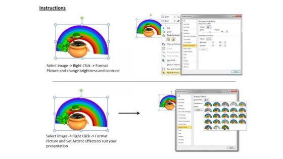 Stock Photo Rainbow Around Money Pot Hat And Clover PowerPoint Slide