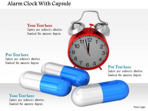 Stock Photo Red Alarm Clock With Medical Pills PowerPoint Slide