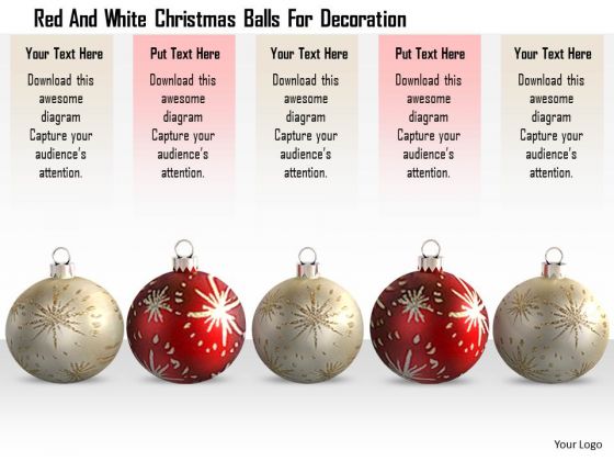 Stock Photo Red And White Christmas Balls For Decoration PowerPoint Slide