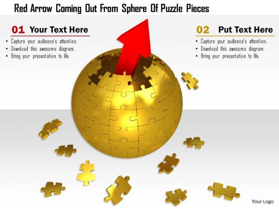 Stock Photo Red Arrow Coming Out From Sphere Of Puzzle Pieces PowerPoint Slide