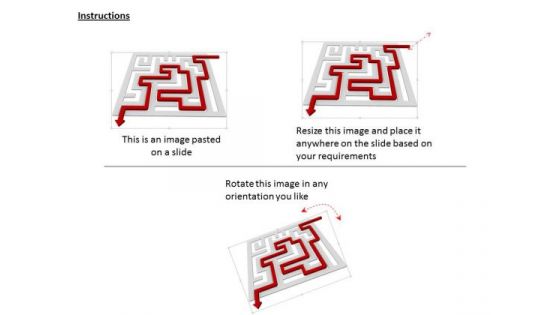 Stock Photo Red Arrow Indicating Solution Path Of Maze Pwerpoint Slide