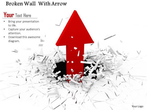 Stock Photo Red Arrow Moving Upward From Cracked Surface PowerPoint Slide