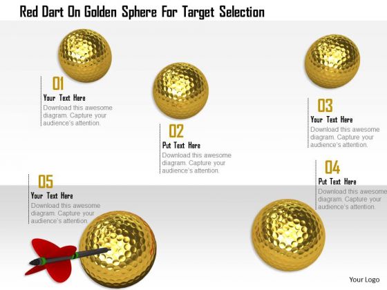 Stock Photo Red Dart On Golden Sphere For Target Selection PowerPoint Slide