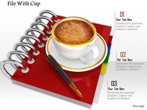 Stock Photo Red File With Coffee Cup PowerPoint Slide