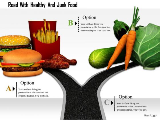 Stock Photo Road With Healthy And Junk Food PowerPoint Slide