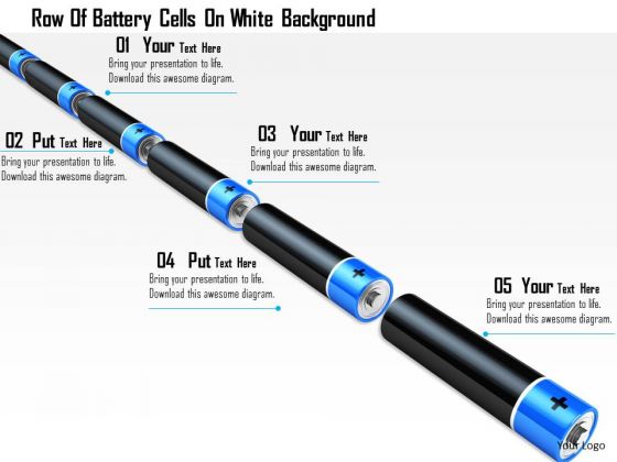 Stock Photo Row Of Battery Cells On White Background PowerPoint Slide