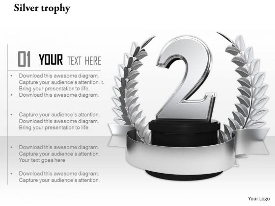 Stock Photo Silver Laurel Trophy For Winner Of 2nd Position PowerPoint Slide