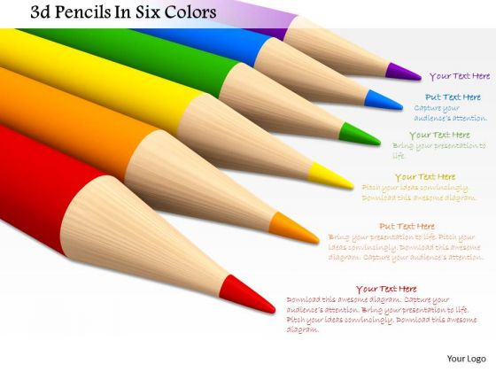 Stock Photo Six Colorful Pencils On White Background PowerPoint Slide