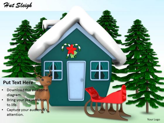 Stock Photo Snow Covered Hut With Sleigh PowerPoint Slide