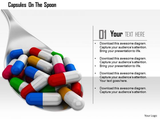 Stock Photo Spoon Full With Colorful Medical Pills PowerPoint Slide
