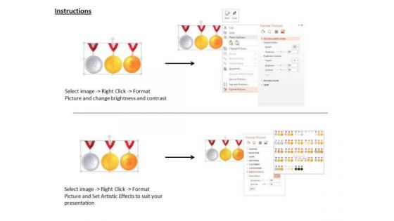 Stock Photo Sports Style Medals Of First Second And Third Prize PowerPoint Slide