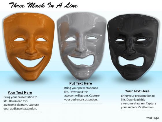 Stock Photo Three Masks In A Line PowerPoint Slide