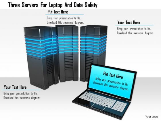 Stock Photo Three Servers For Laptop And Data Safety Image Graphics For PowerPoint Slide