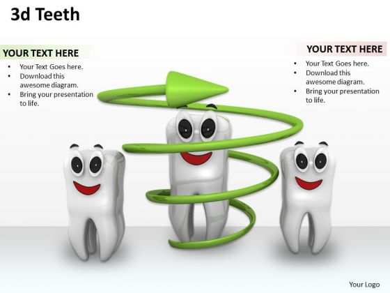 Stock Photo Three Teeths With One Under Green Arrow Shows Dental Health PowerPoint Slide
